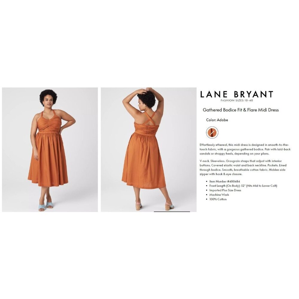 Lane Bryant Gathered Bodice Fit & Flare Midi Dress Size 20 Adobe Caramel Spiced - Picture 9 of 10